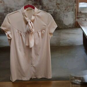 1980's JCPenney Bow Blouse Soft Yellow Size M